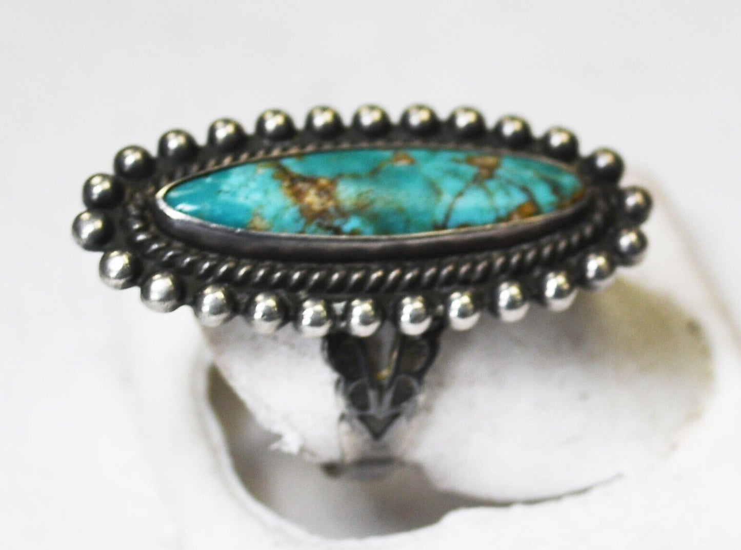 Sterling Silver Antique Turquoise Dot Halo 31mm Ring Size 5.5