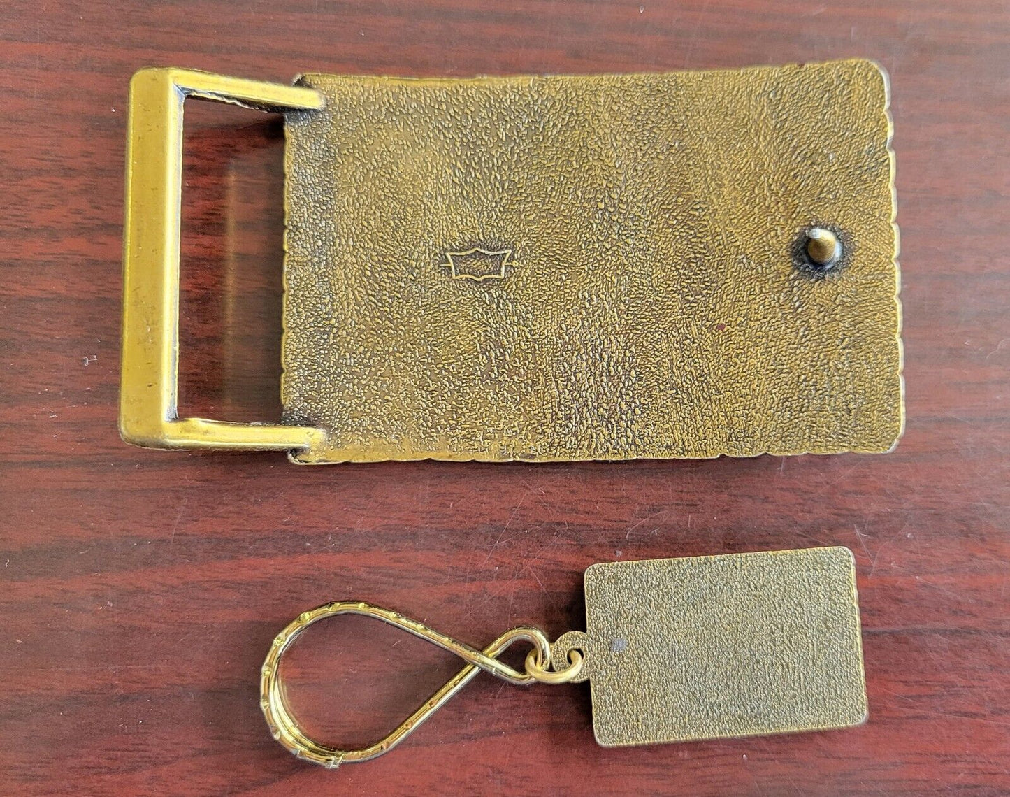 Brass American Eagle Spanned Wings & Mountains Belt Buckle and Key Chain Set