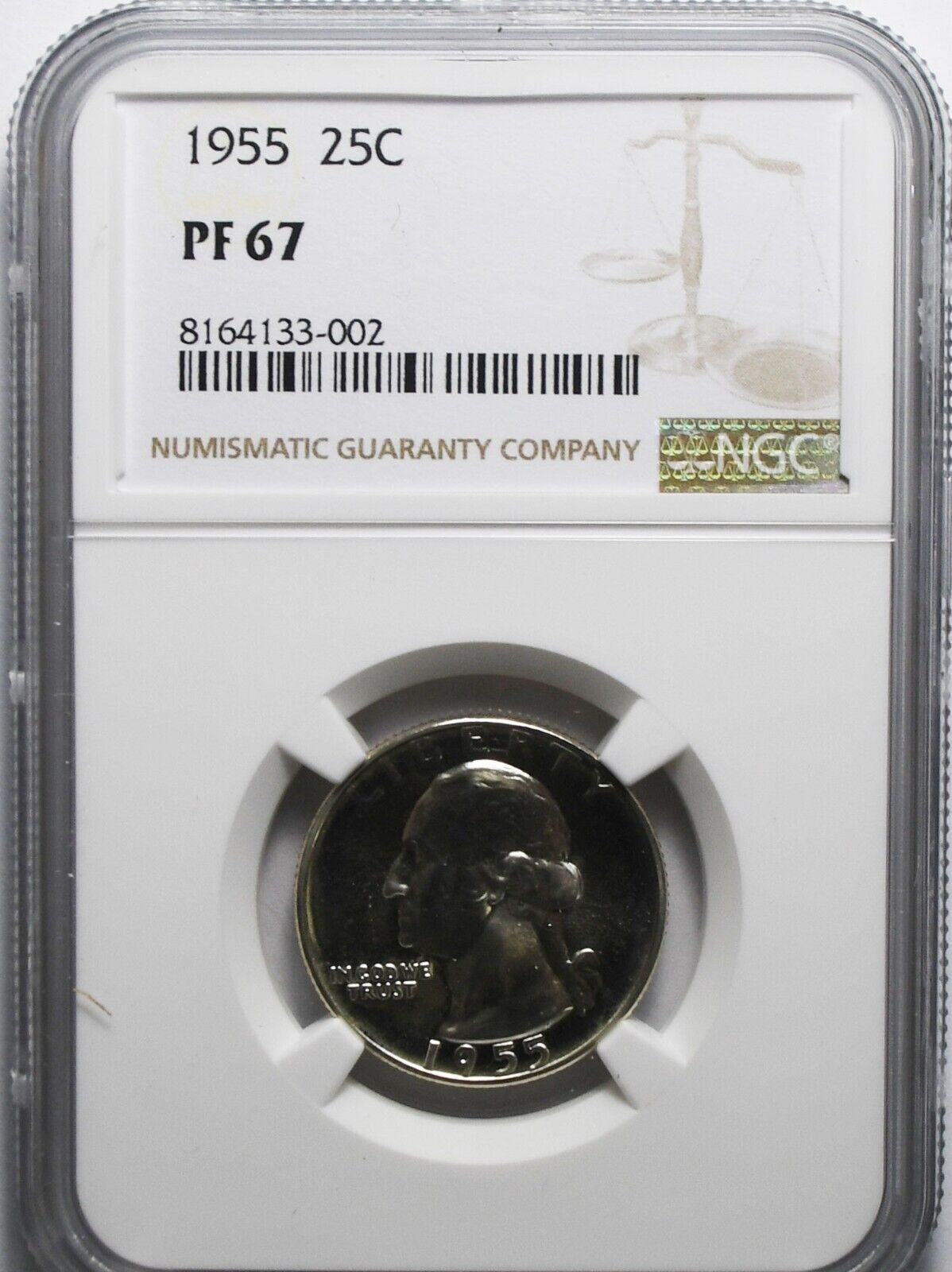 1955 25c Washington Proof Silver Quarter Dollar NGC PF67