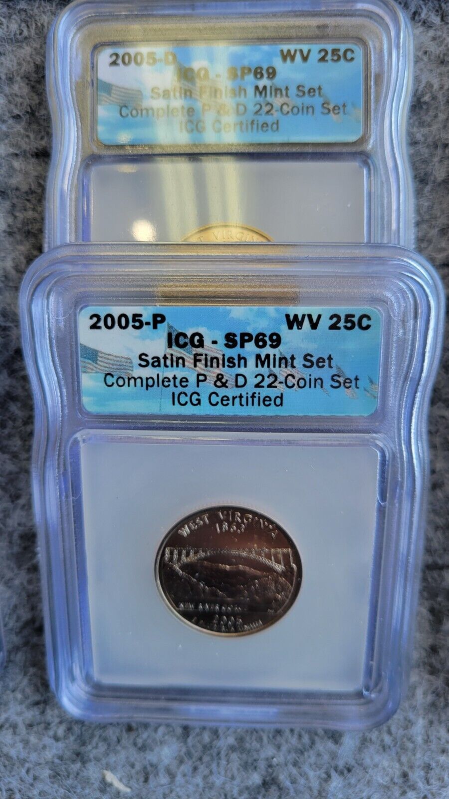 2005-P & D Satin ICG SP69 Set Sacagawea, Cent, Dime, Half, Quarter, Nickel 22pc