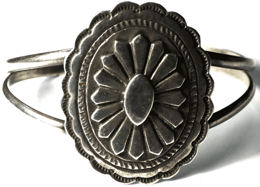Antique Sterling Signed R Concho Oval Cuff Bracelet 41mm 6-3/4" Wrist