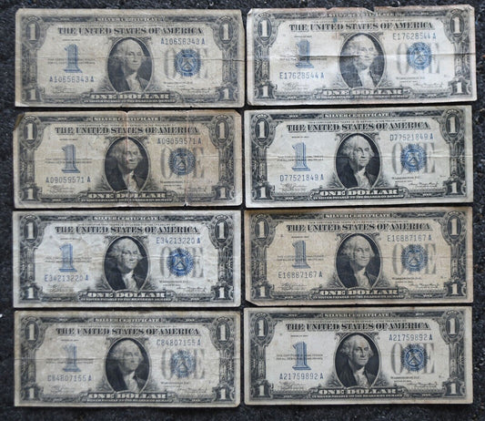 8-  1934 $1 One Dollar Silver Certificate Blue Seal Notes Funny Backs