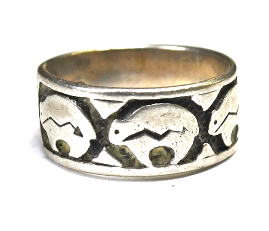 Sterling Silver Shube's 3 Triple Bear Ring Band 8mm Size 6