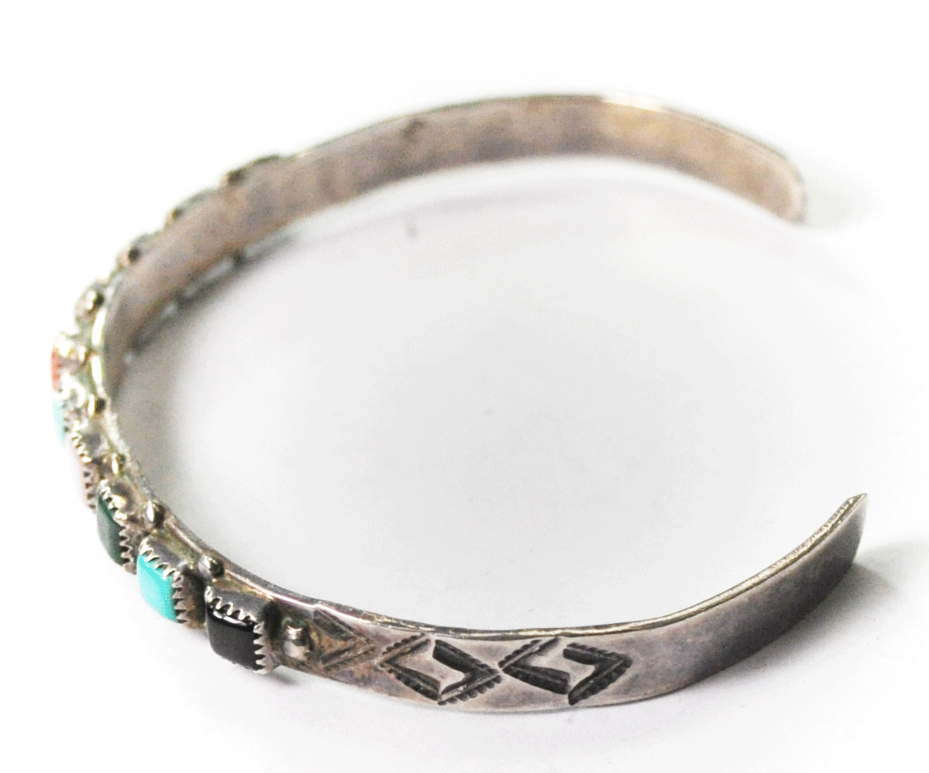 Vintage Sterling Shopmark 2 Multi Stone Cuff Bracelet 7mm 6-1/8"