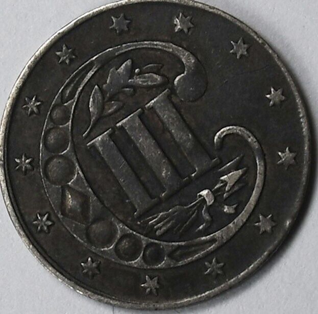 1860 3c Three Cent Silver Trime US Coin Philadelphia