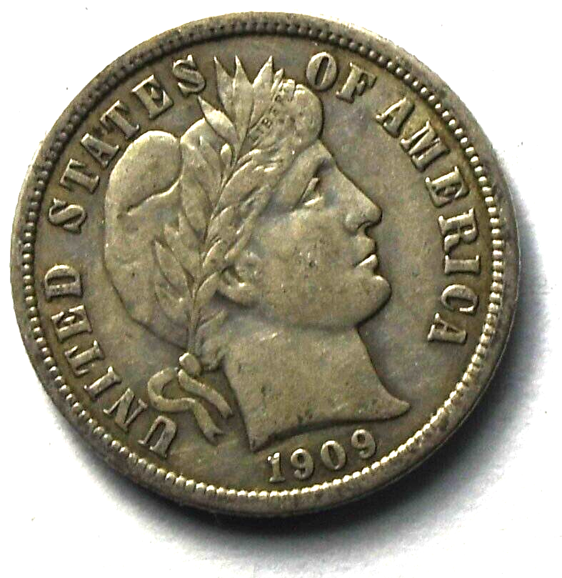 1909 10c Barber Silver Ten Cents Dime US Philadelphia