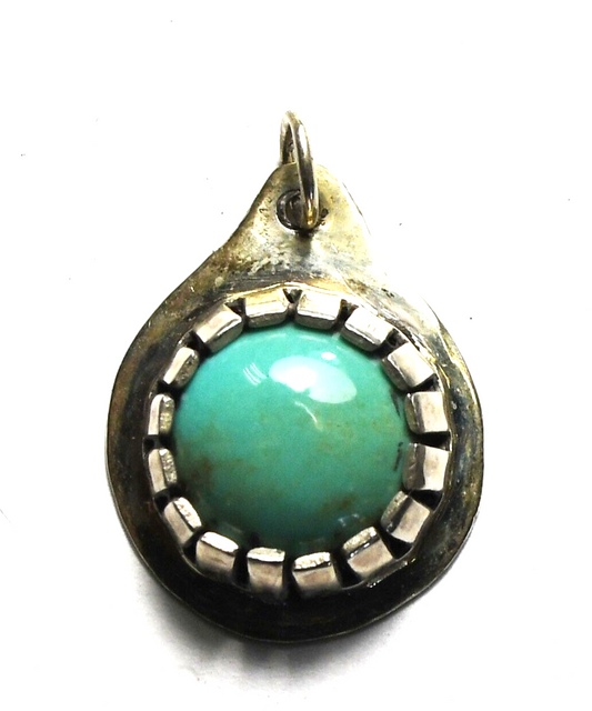 Sterling Silver PTR Round Turquoise 22mm Pendant