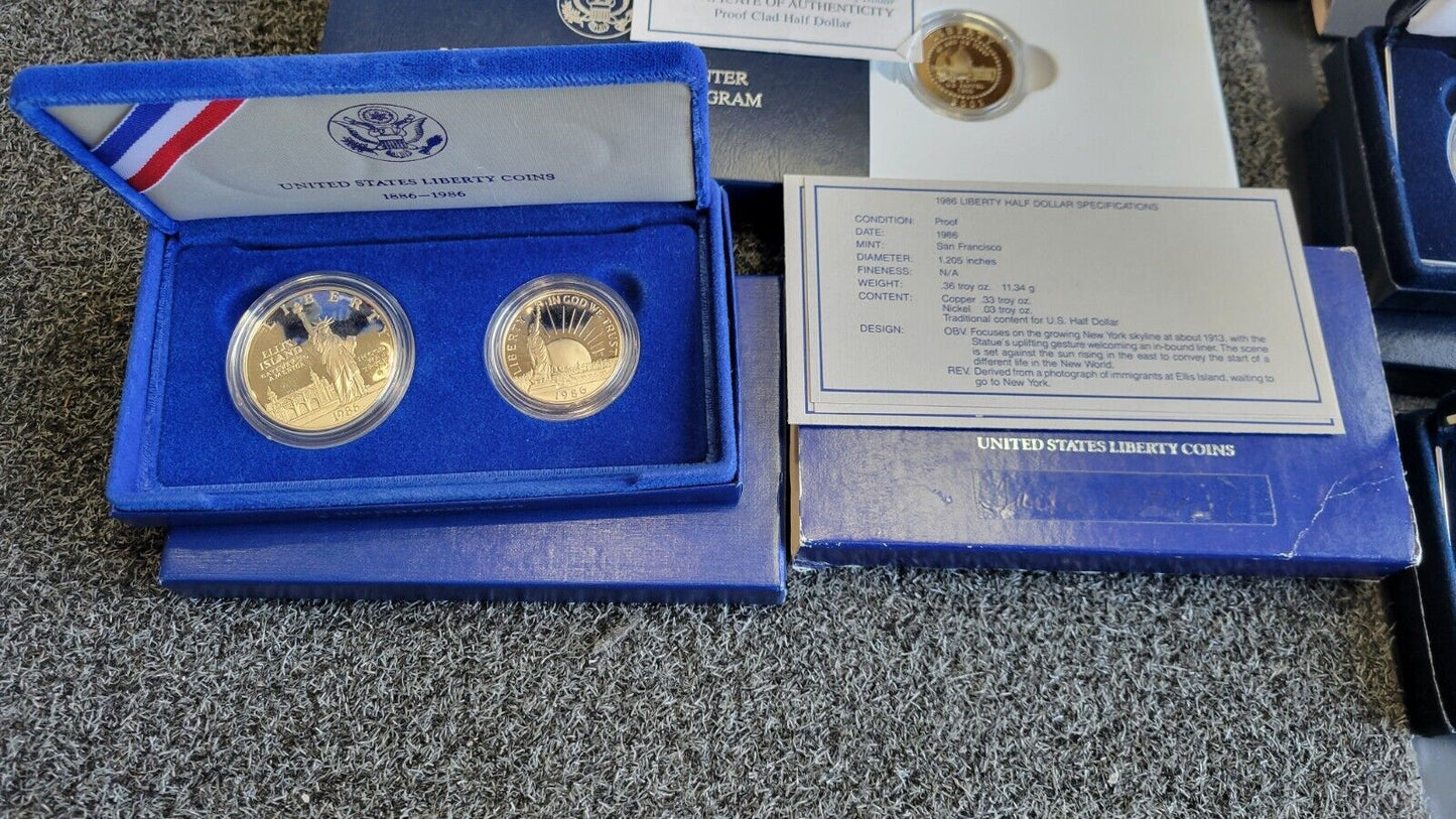 6 Commemorative US MINT Boxed Leif, Ellis, Capitol, Olympic, WWII 50TH, Rushmore