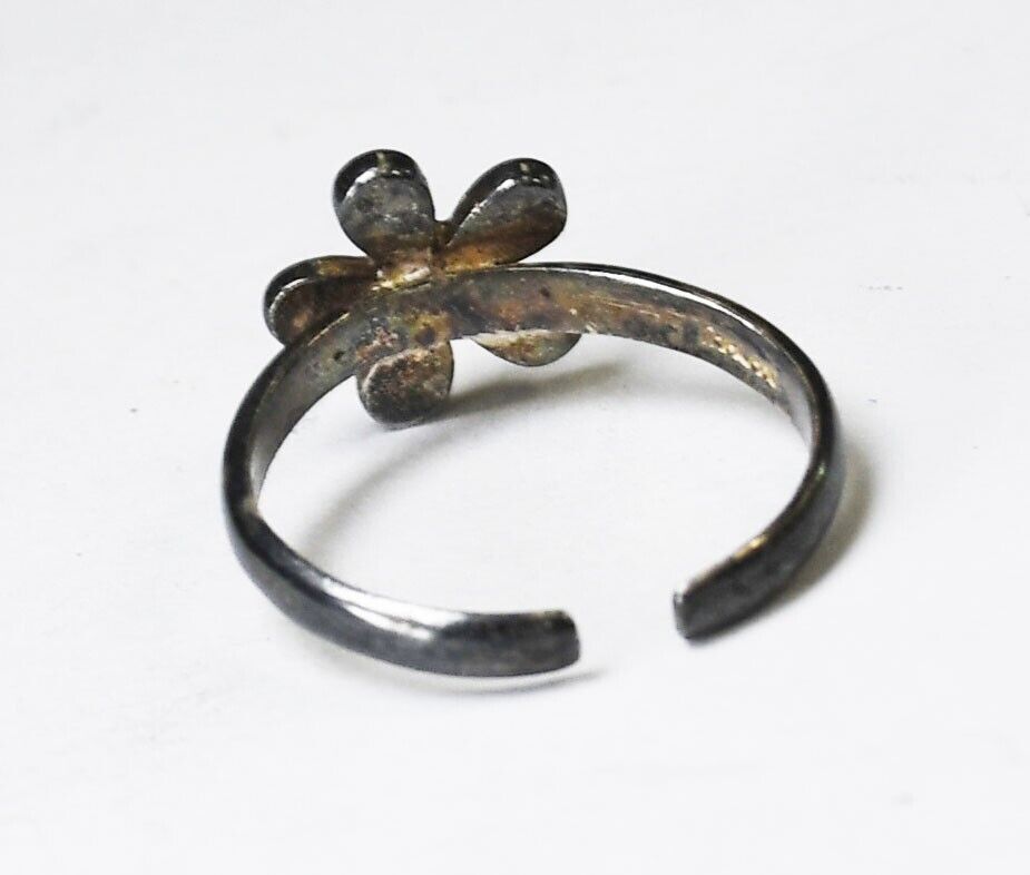 Sterling Silver Enameled 9mm Flower Toe Small Adjustable Ring Size 3.5