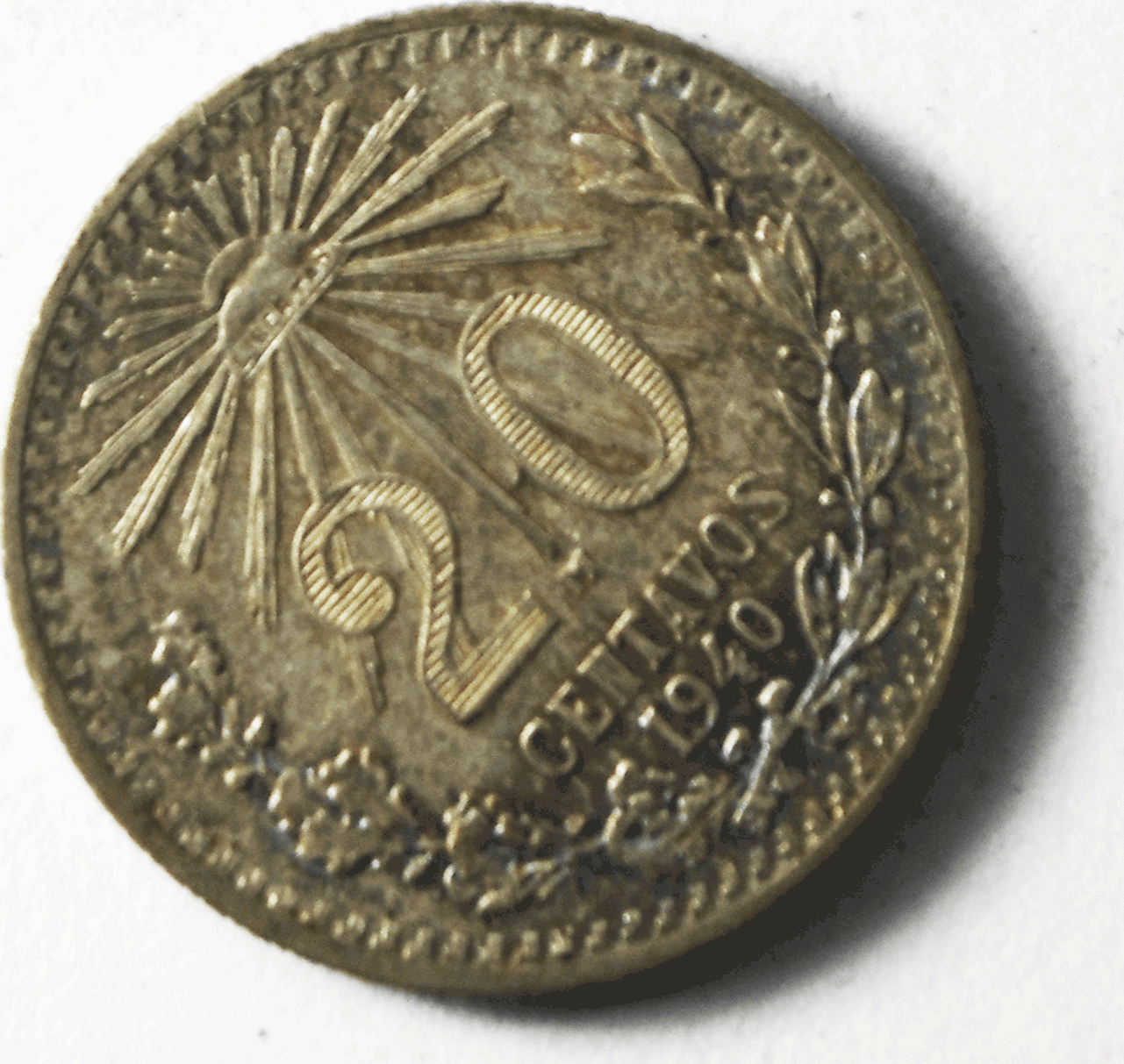 1940 Mexico Estados Unidos Mexicanos 20 Centavo Silver Coin KM# 438