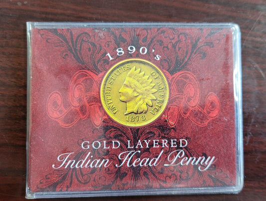 1896 Indian Head Penny Gold Layered From The 1890s Carded with COA