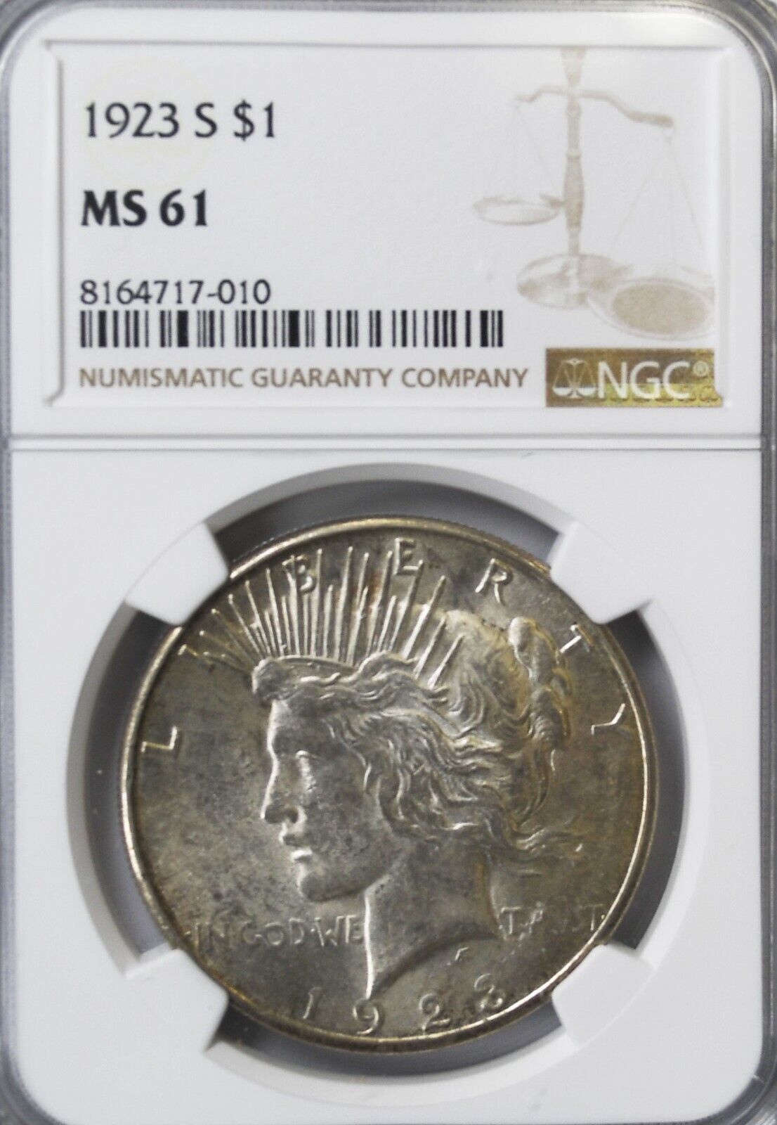 1923 S $1 Peace Silver One Dollar US NGC MS61 San Francisco
