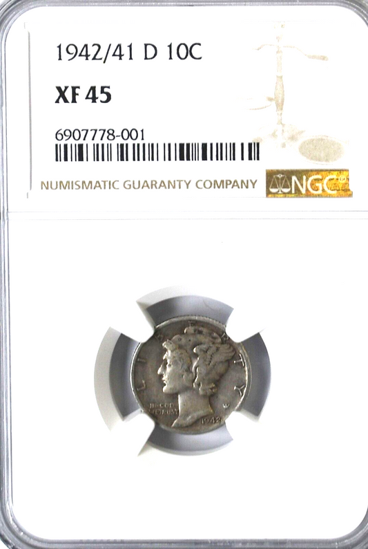1942/1 D 10c Mercury Silver Dime Rare Ten Cents Denver NGC XF45 FS-101