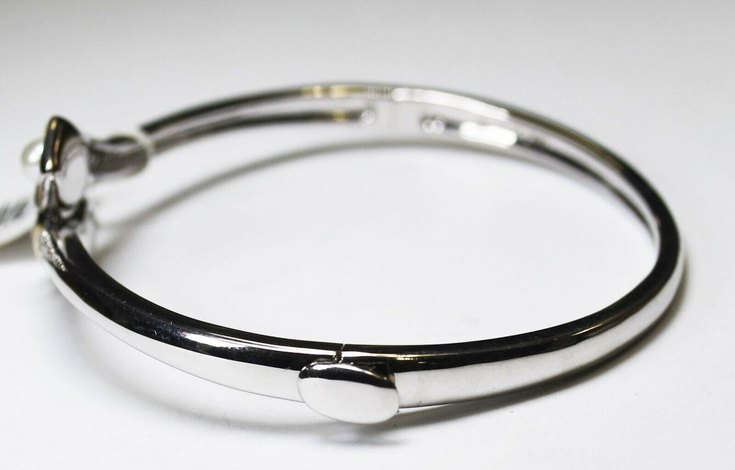 Sterling Silver 14k RL Lily Pearl Hinged Bangle Bracelet 18mm 7" Wrist