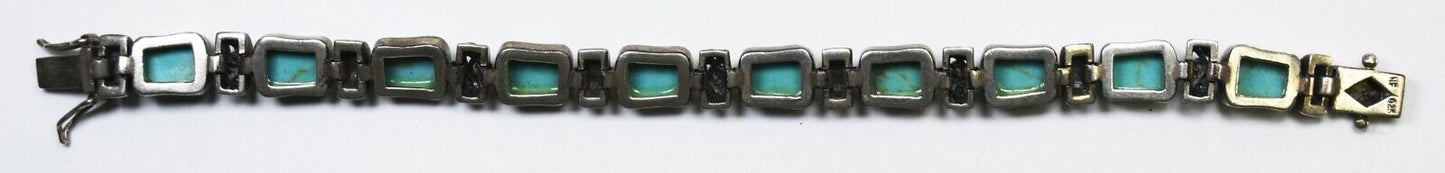 Sterling Silver Dyed Howlite Turquoise Rectangle Filigree Bracelet 9mm 7"