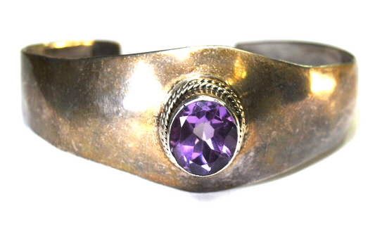 Sterling Silver Purple Amethyst Cuff Bracelet 26mm