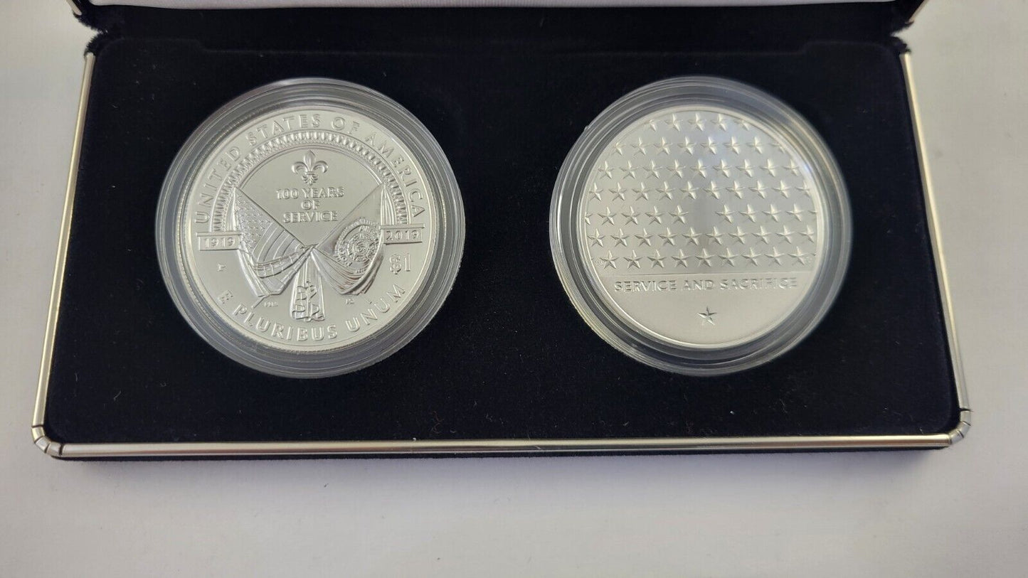 2019 American Legion 100th Anniversary Silver Proof Dollar Medal Set w/COA Boxed