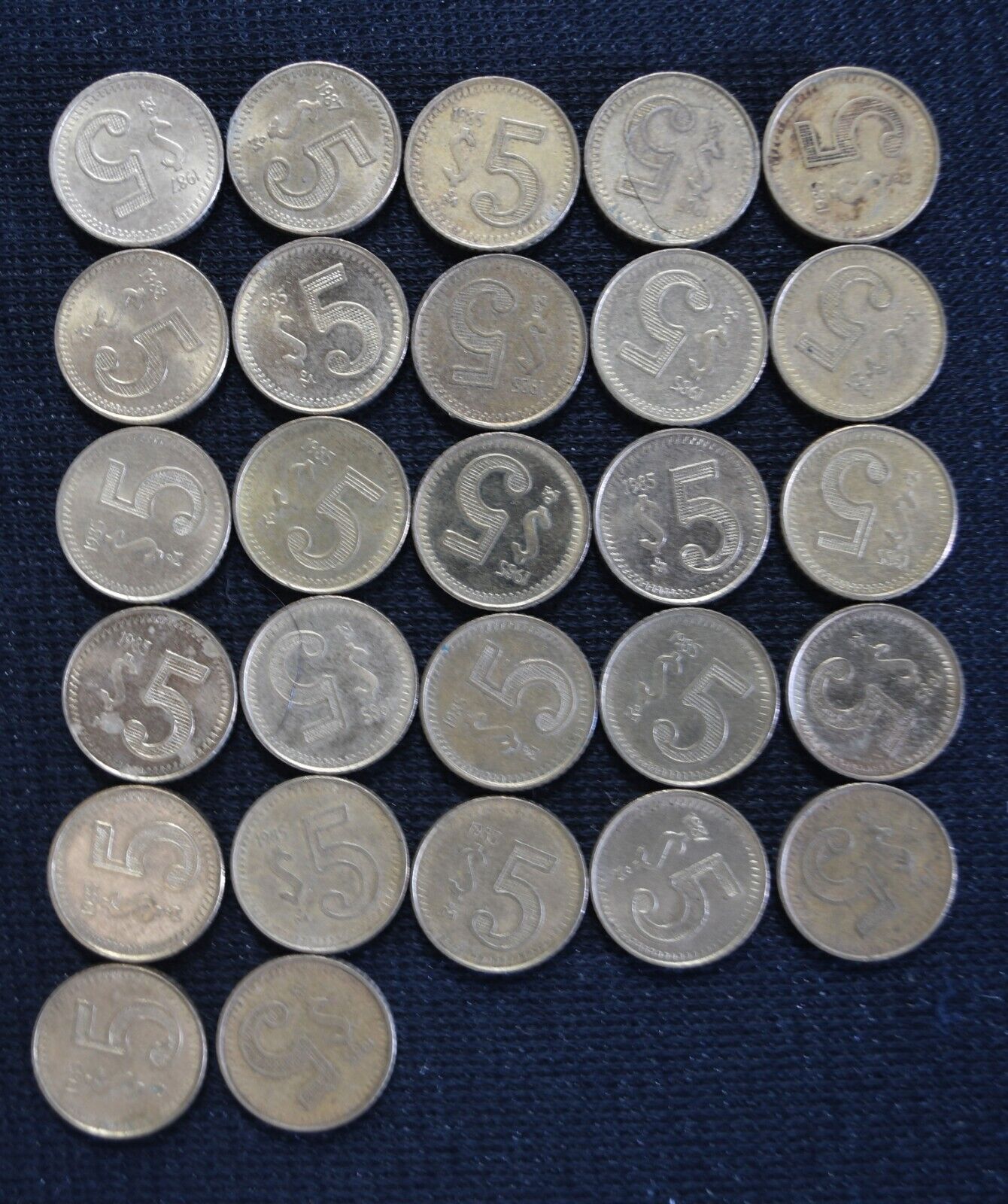 27pc Mexico $5 Five Pesos 1985-1988 Coins  KM# 502