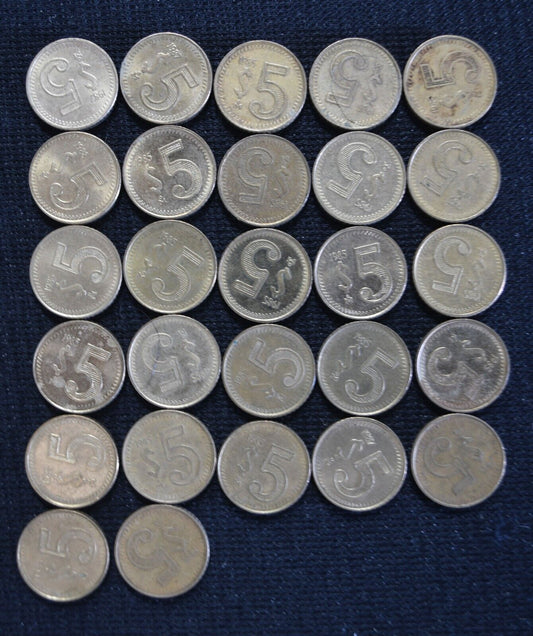 27pc Mexico $5 Five Pesos 1985-1988 Coins  KM# 502