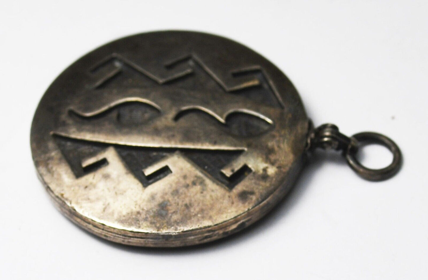 Silver Plate Round Disc Double Sided Trible Pendant 37mm x 27mm