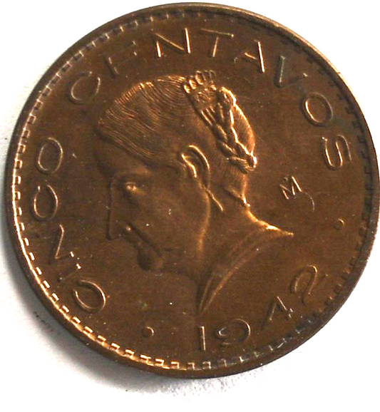 1942 Mexico Estados Unidos Mexicanos 5 Centavos KM# 424 Rare