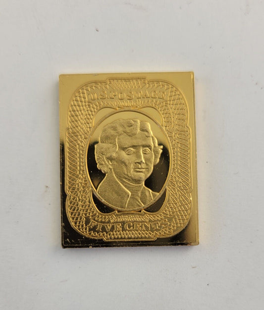 USPS United We Stand .999 Fine Silver Gold Plated Stamp Thomas Jefferson .41oz.