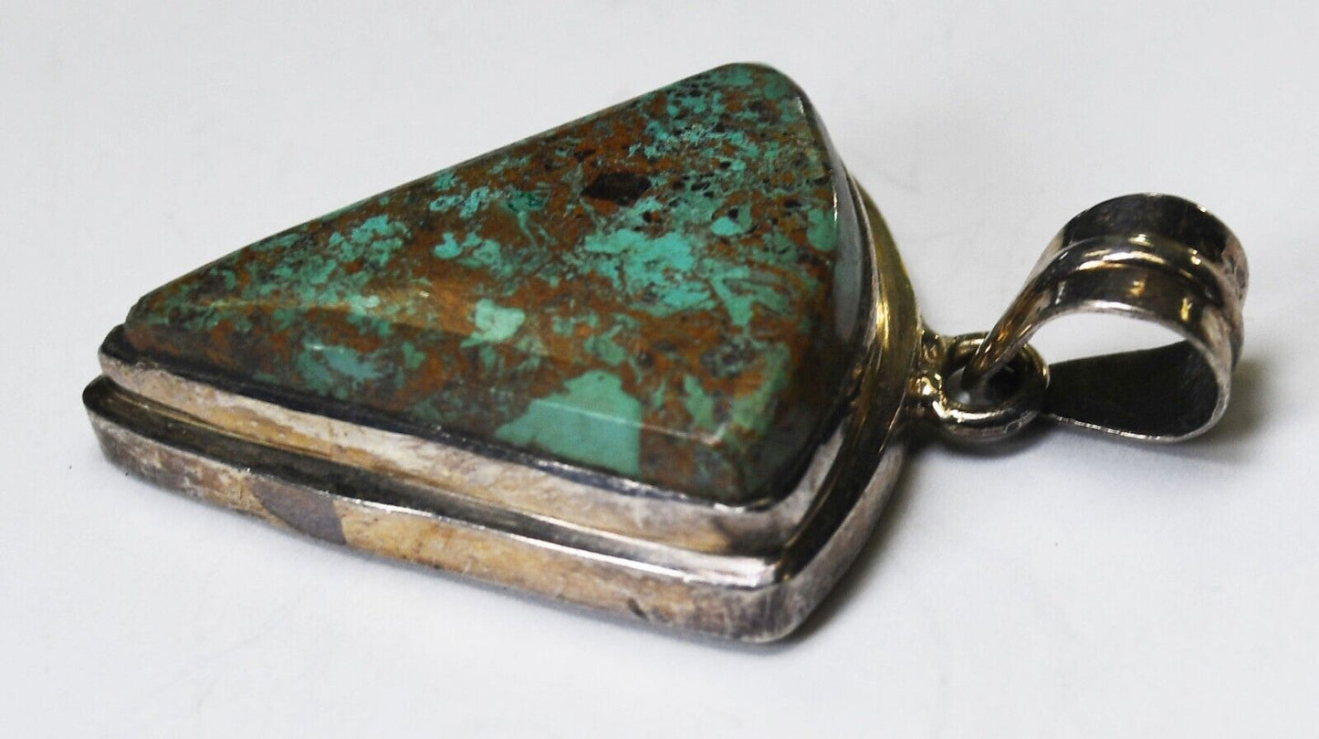 Sterling Silver Chrysocolla Triangular Sector Pendant 50mm x 28mm