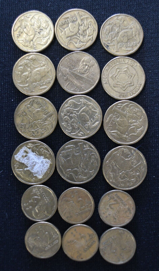 18pc Australia $1 & $2 Coin Lot One Two Dollars $24 Face