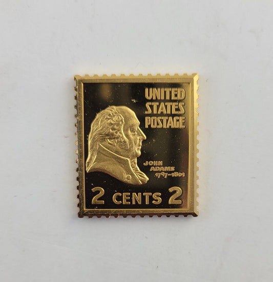 USPS United We Stand .999 Fine Silver 24kt Gold Plated Stamp John Adams .35oz