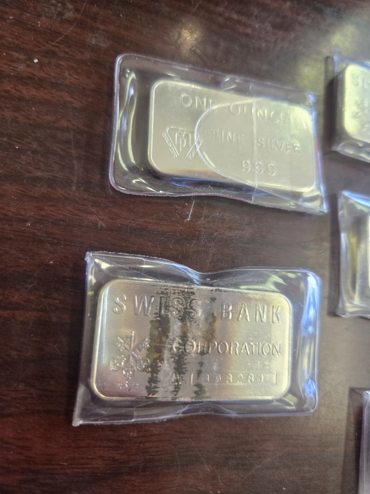 Vintage (7) Swiss Bank Corporation 1oz .999 Fine Silver Bars