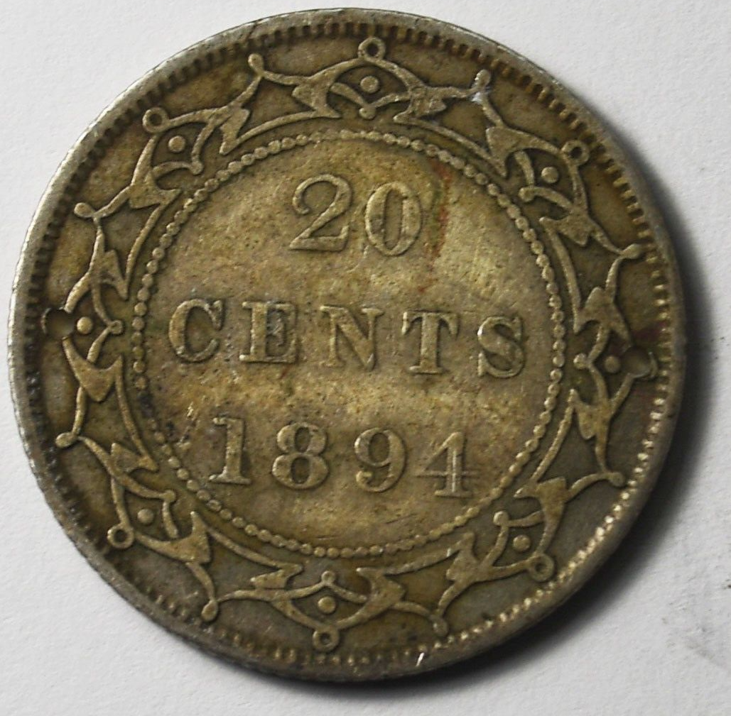 1894 20c Canada Newfoundland Twenty Cents KM# 4 Holes