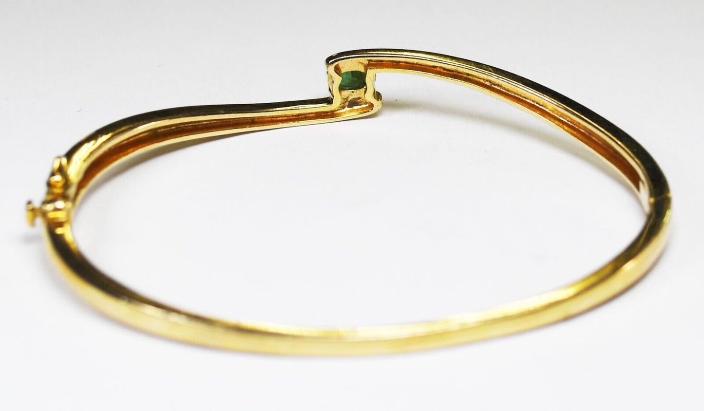 Sterling Gold Tone Hinged Emerald Diamond Oval Bangle Bracelet 9mm 6-3/4" Wrist