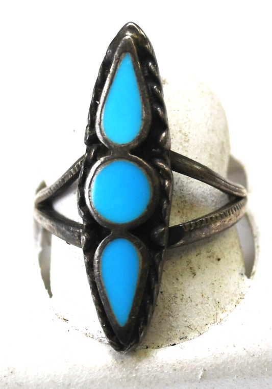 Sterling Silver Princess Turquoise Inlay Ring 29mm Size 8