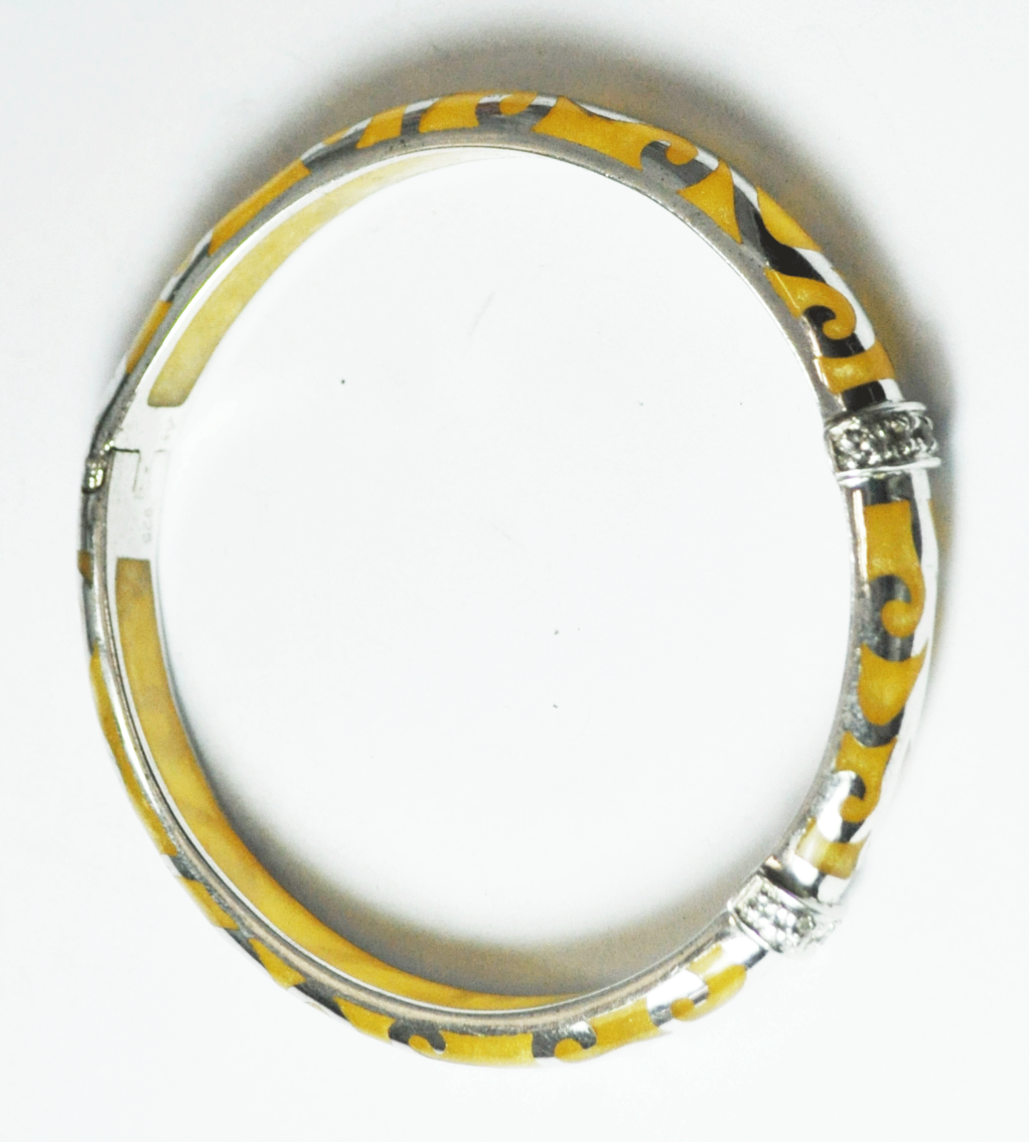 Sterling Silver Signed AP Yellow Iridescent Carved Small Bangle Bracelet 7mm