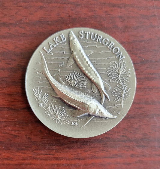 Longines Symphonette Sterling Lake Sturgeon Wildlife Series Medal 1oz Coin
