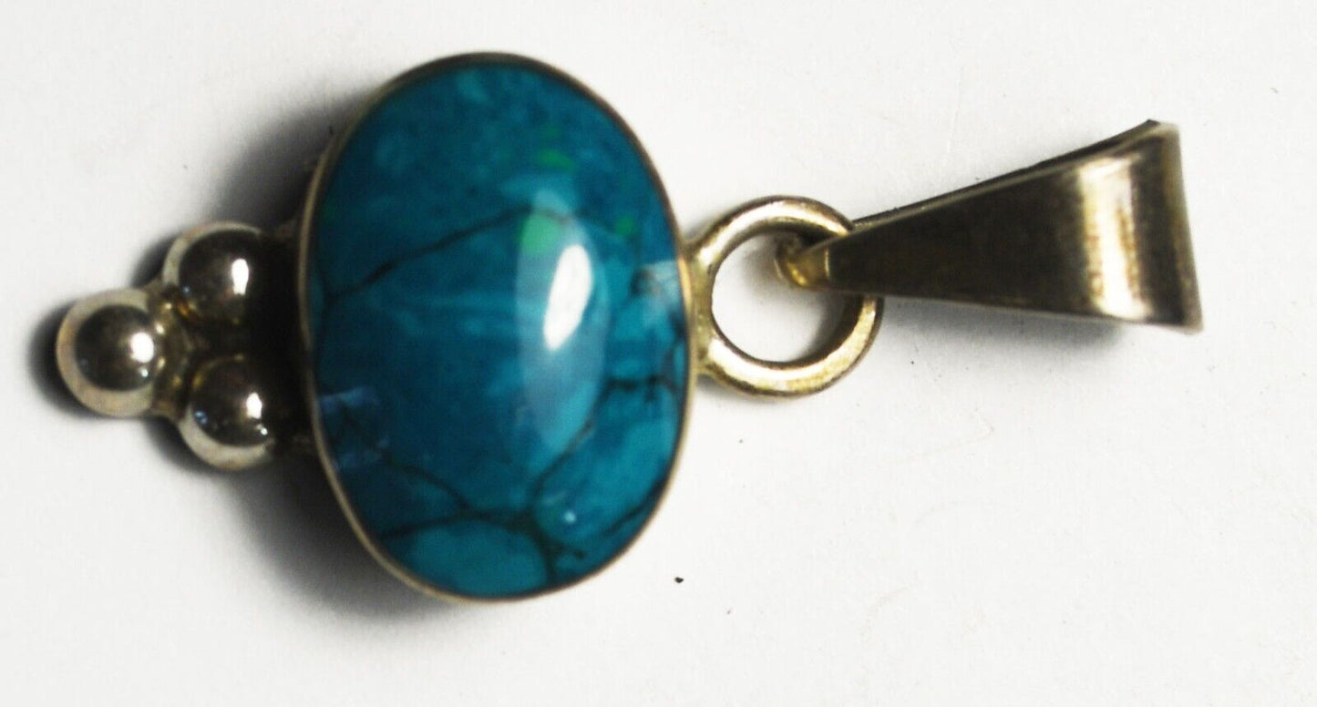 Sterling Silver Blue Green Chrysocolla Oval Pendant 17mm-38mm