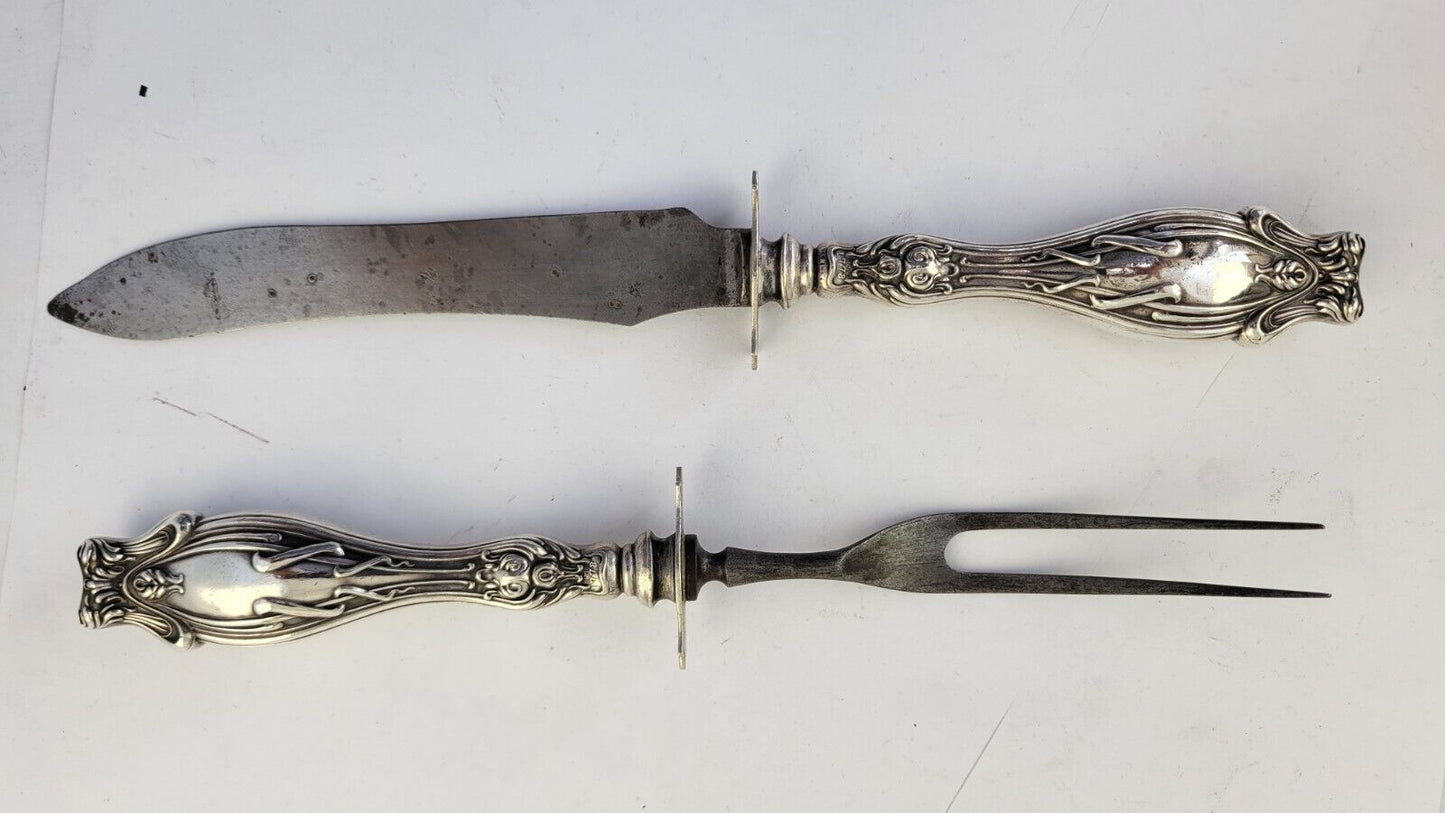 Art Nouveau Sterling Silver  Carving Set Knife & Fork
