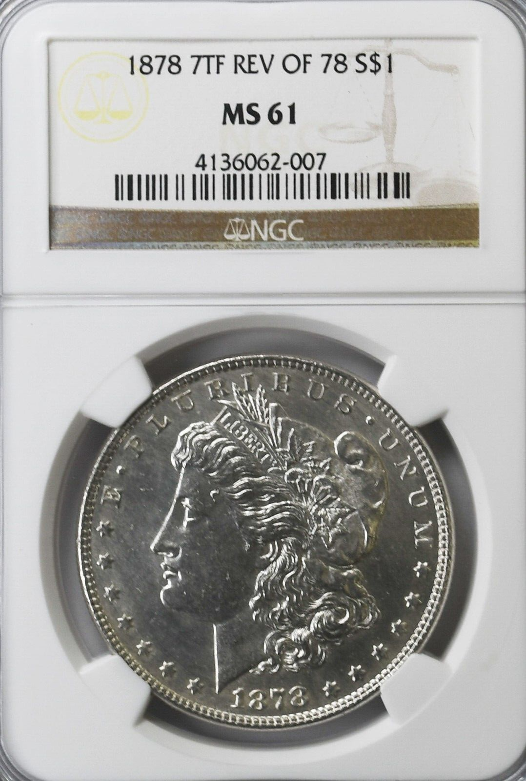 1878 $1 Morgan Silver One Dollar Philadelphia 78 Reverse NGC MS61 VAM 110