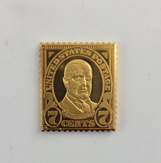 USPS United We Stand .999 Fine Silver Gold Plated Stamp William McKinley .35oz.