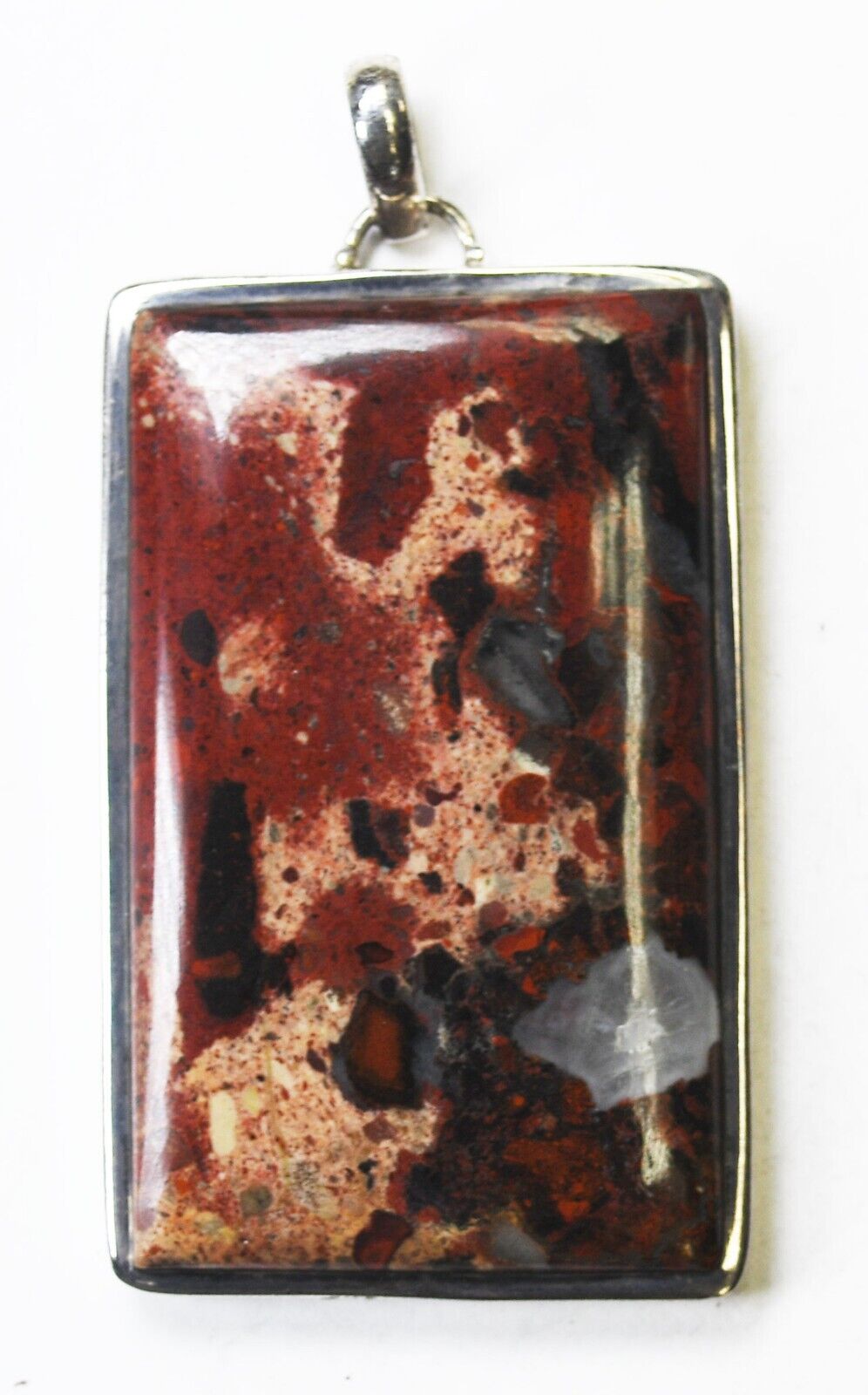 Sterling Silver Red Polychrome Jasper Rectangle Pendant 2-7/8" x 38mm