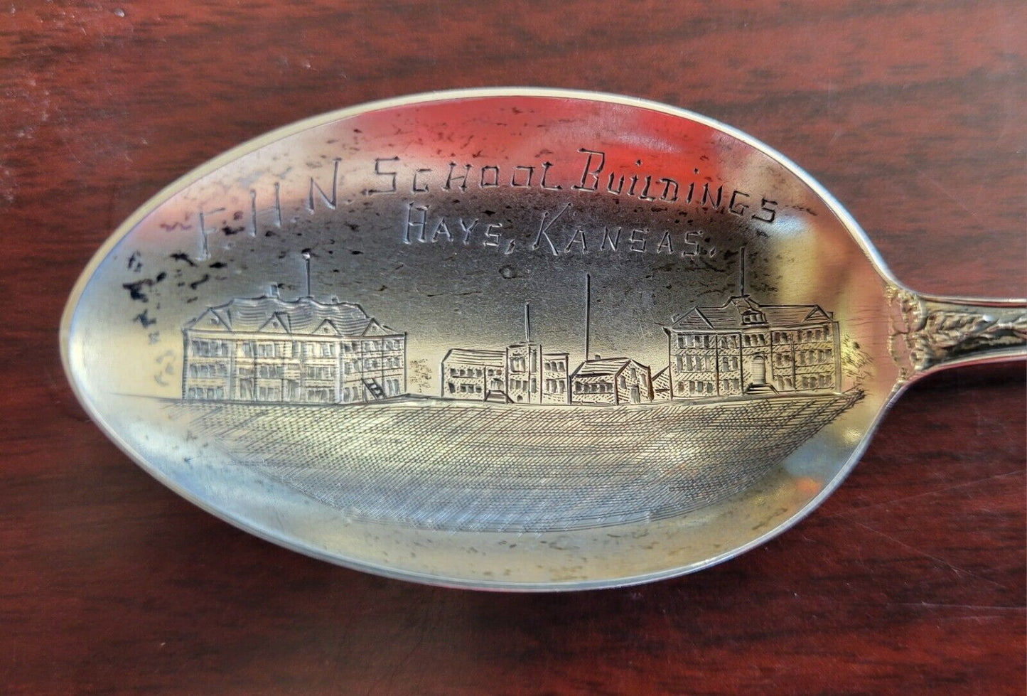 F.H.N.S School Buildings Hays Kansas Sterling Souvenir Spoon 5 5/8" .55oz.