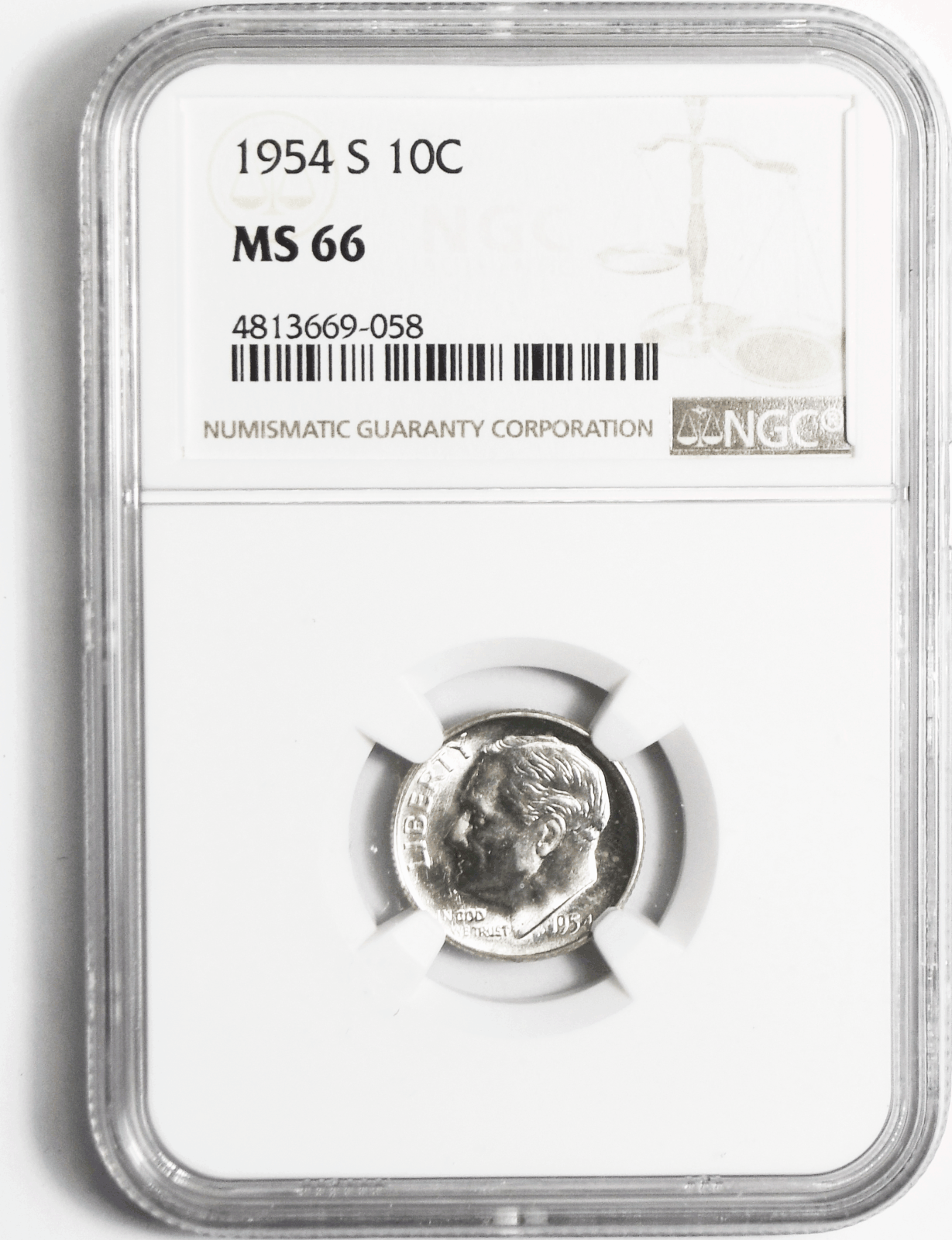 1954 S 10c Roosevelt Silver Dime NGC MS66 BU San Francisco