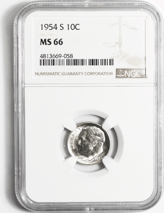 1954 S 10c Roosevelt Silver Dime NGC MS66 BU San Francisco