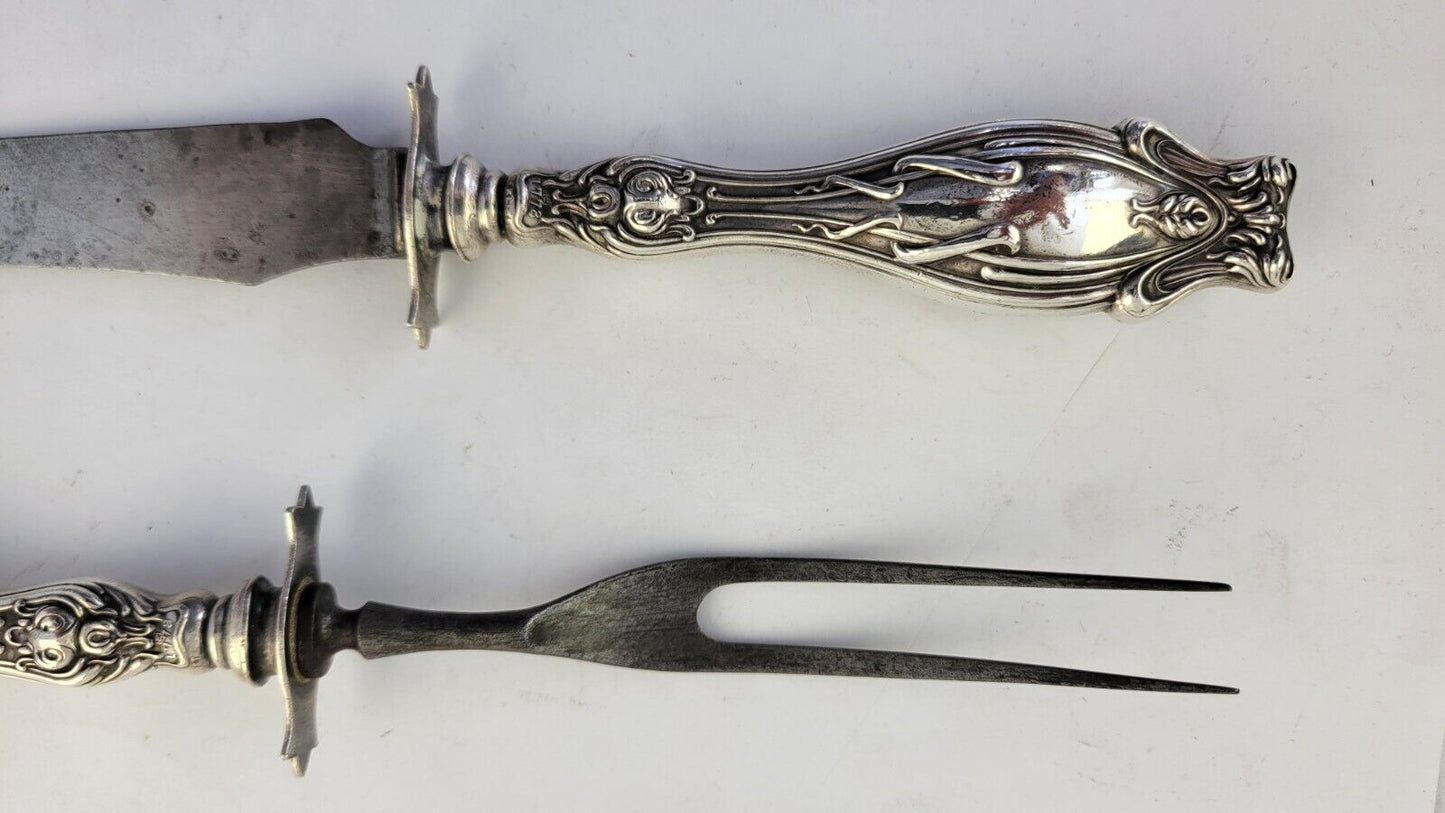 Art Nouveau Sterling Silver  Carving Set Knife & Fork