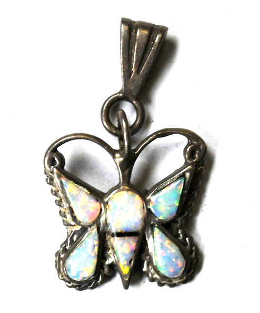 Sterling Silver WS Opal Butterfly Pendant 29mm x 12mm