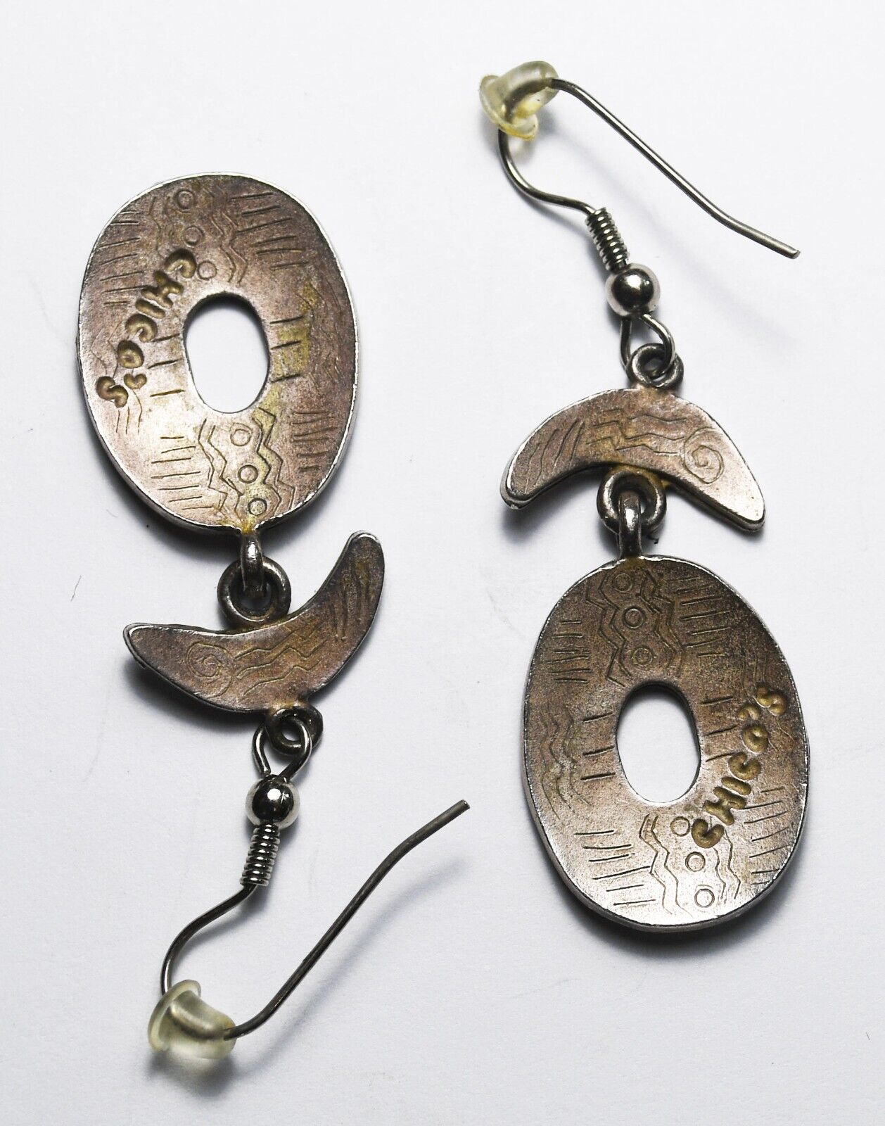 Silver Tone Chico's Wave Oval O Dangle Earrings 55mm x 17mm