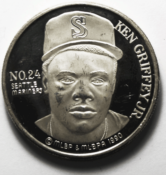 1990 Ken Griffey Sr Jr  .999 1 ozt. Silver Round Seattle Mariner