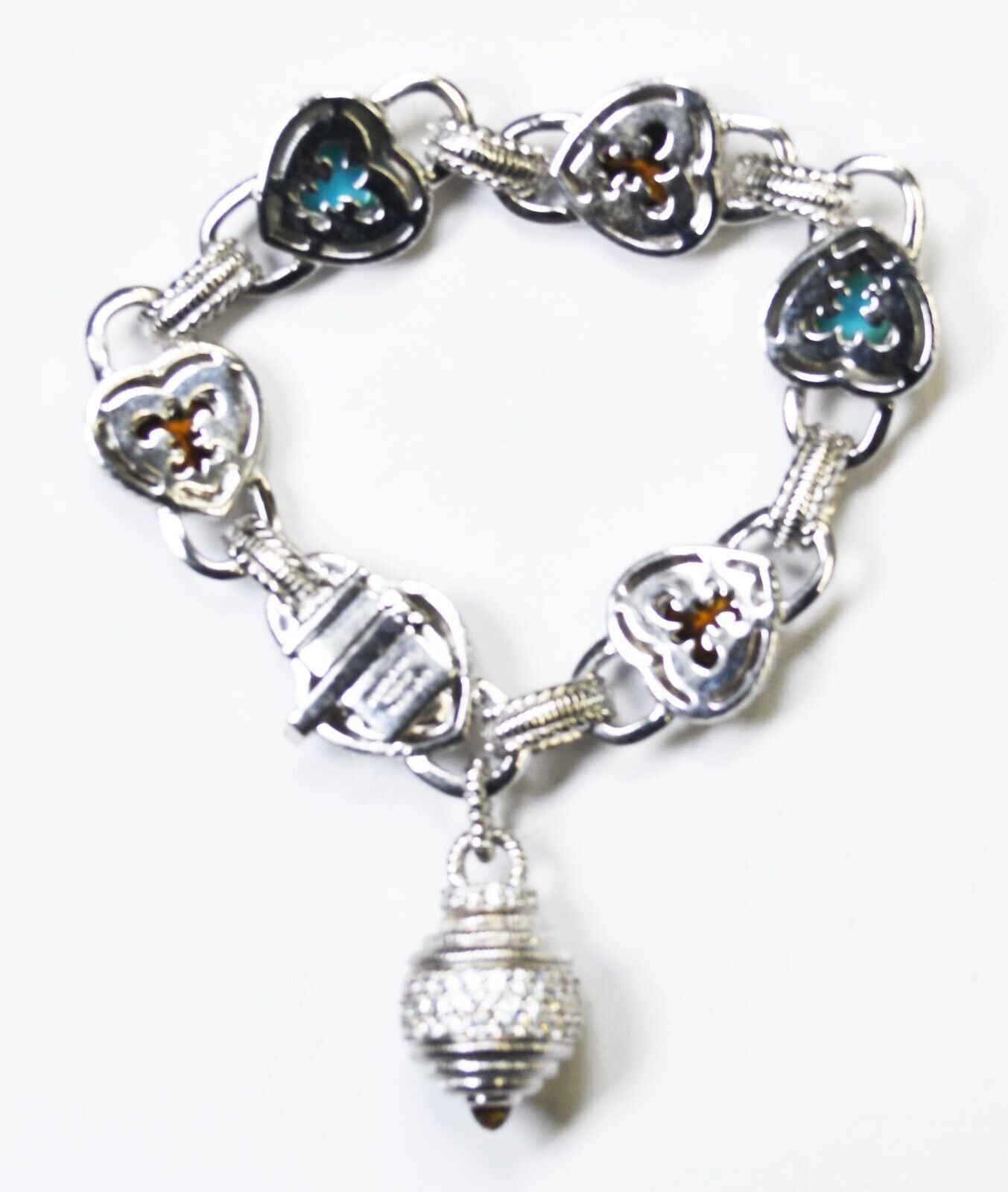 Sterling Judith Ripka Faceted Heart Tiger's Eye Toggle Bracelet 16mm 7.5"