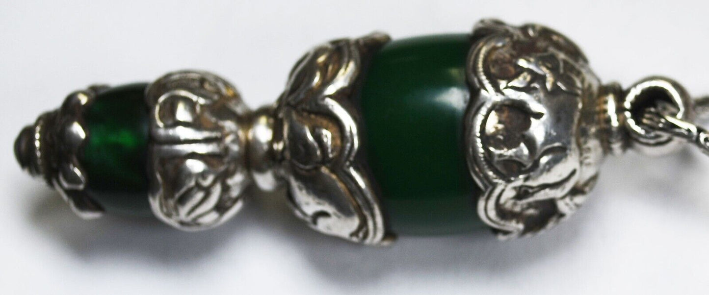 Sterling Green Porcelain Heavy Animal 3.5" x 28mm Pendant 2.5mm 18" Byzantine