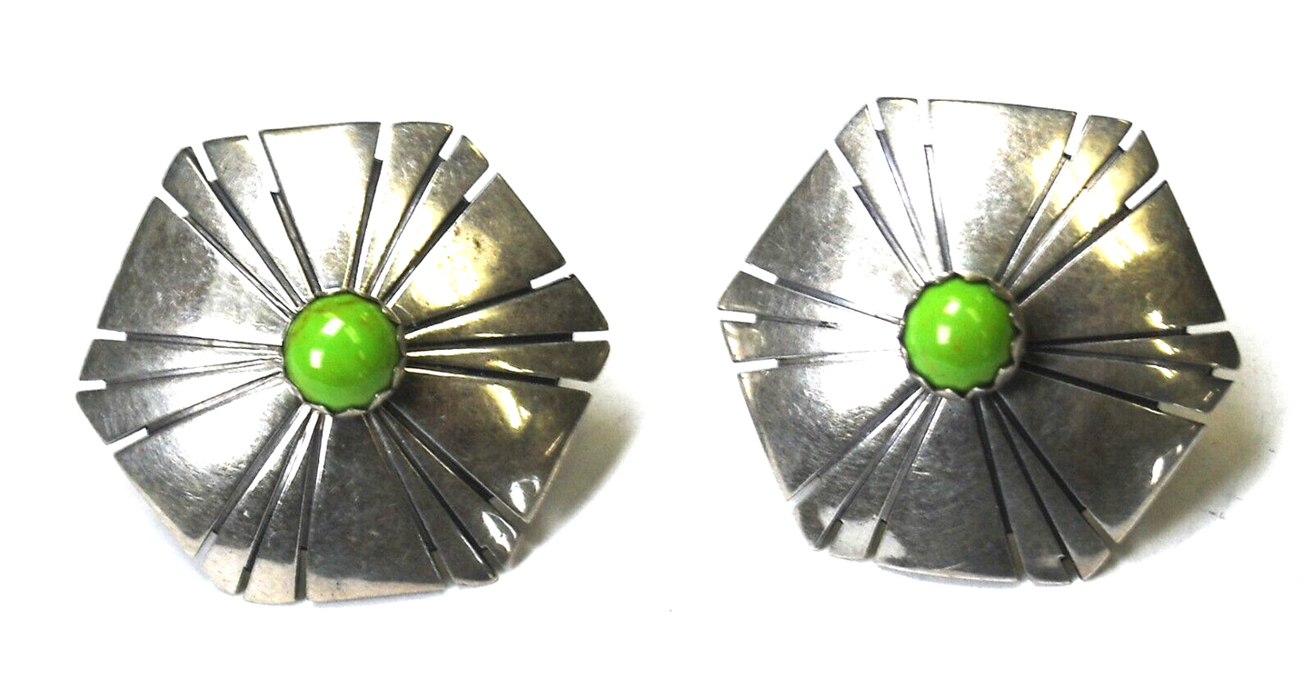Sterling Silver Dean Sandoval Jr Turquoise Lime Green Stud Earrings 20mm